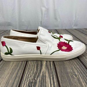 White Floral Embroidered Missy Slip On Shoes